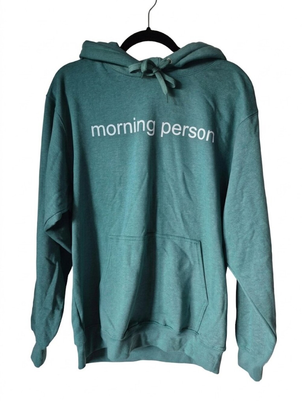 NWOT Morning Person Teal Blue Hooded Sweatshirt Men's Medium - Super Soft!